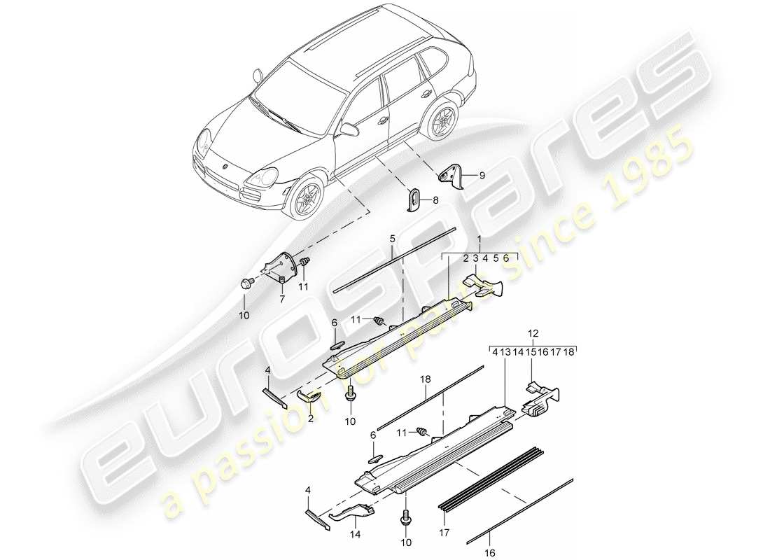 porsche 2004 (cayenne e1 9pa) garnitures schéma des pièces