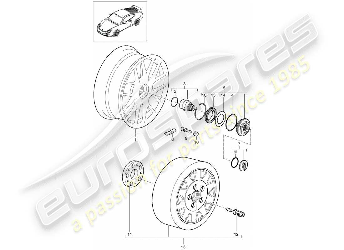 porsche 2009 997-2 turbo / gt2 verrouillage central schéma des pièces
