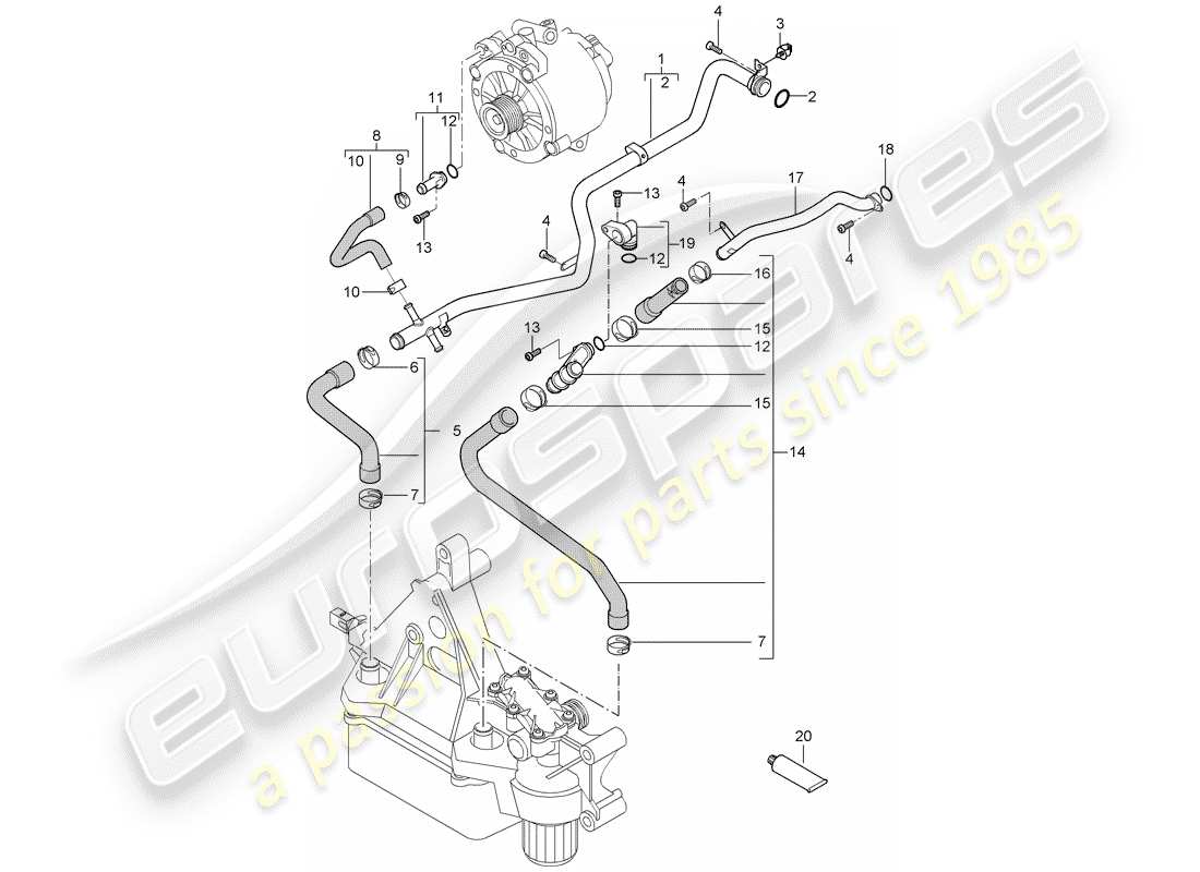 porsche 2004 (cayenne e1 9pa) refroidissement par eau schéma des pièces