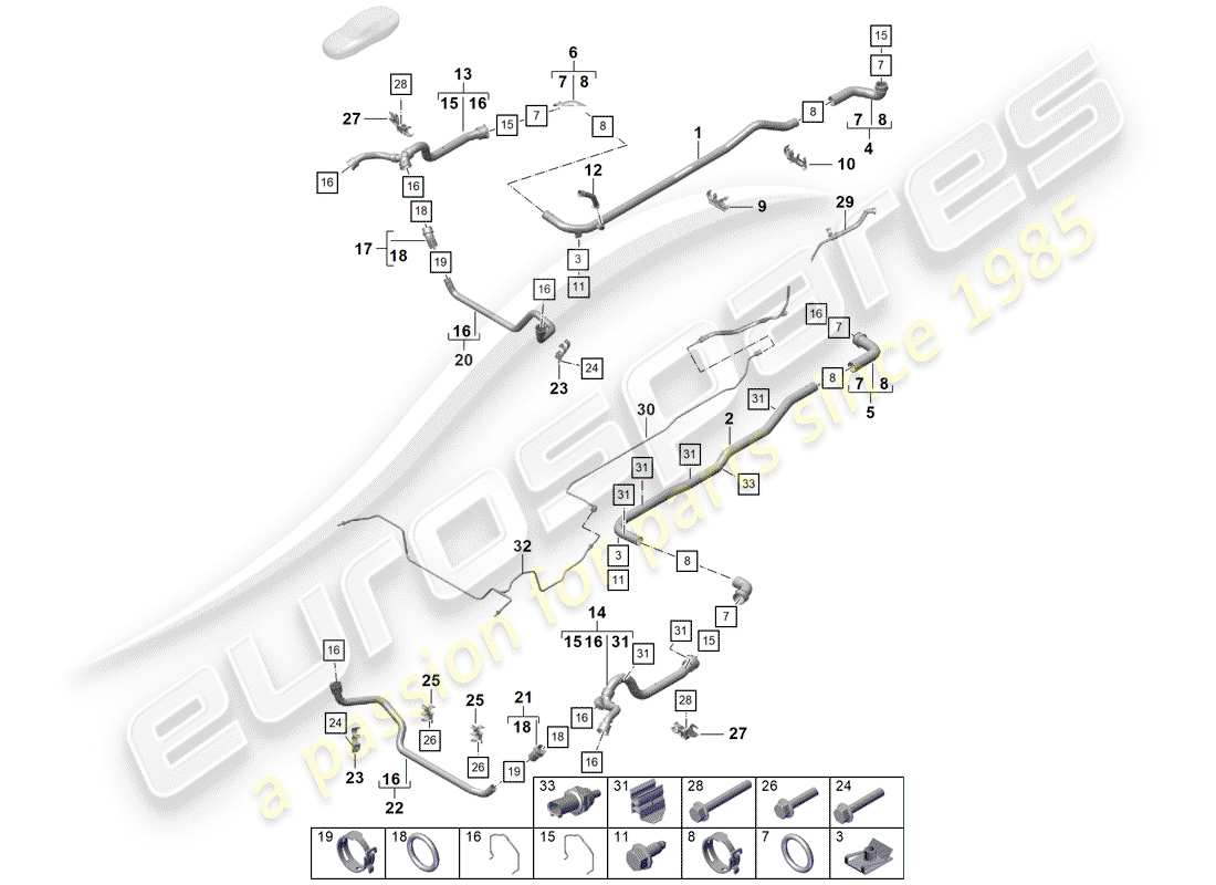porsche 2020 (718 boxster spyder) refroidissement par eau schéma des pièces