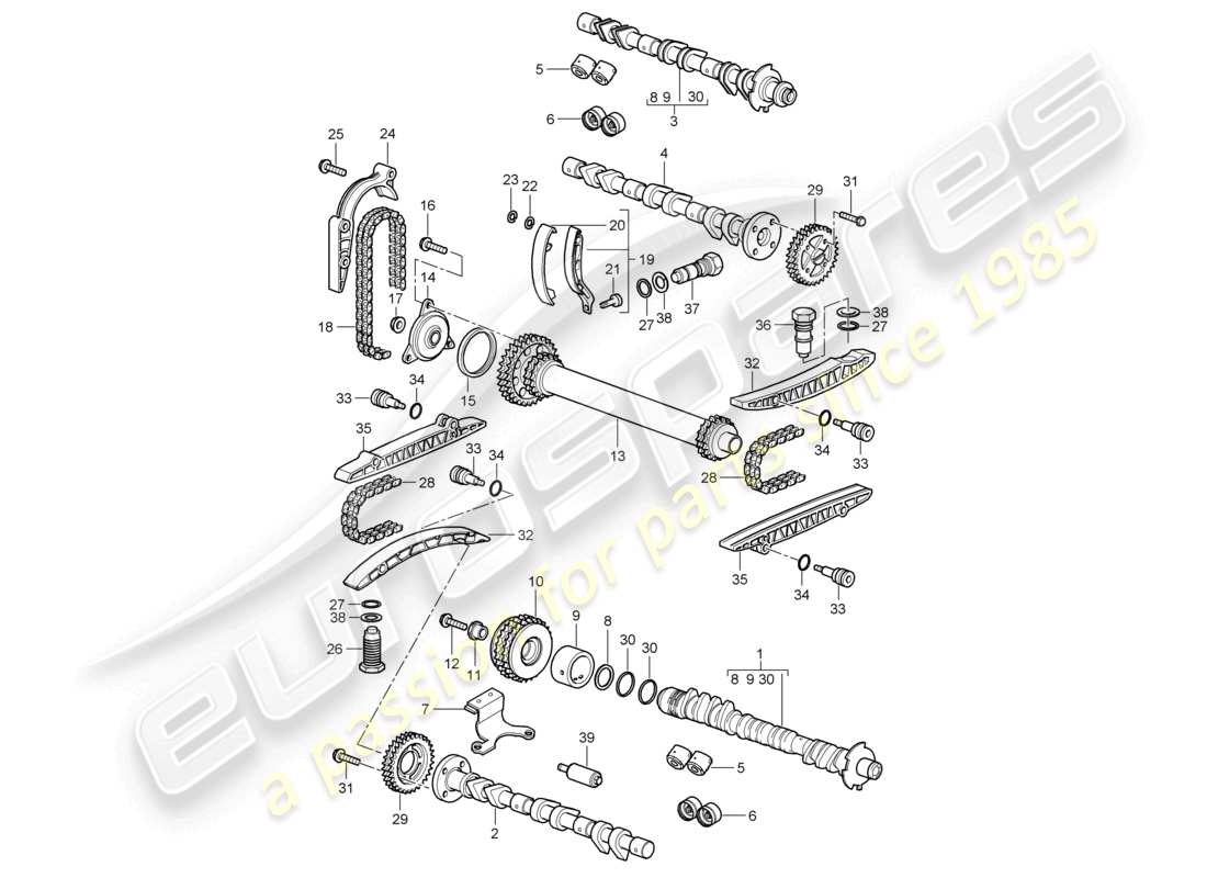 porsche 2000 (986 boxster) chaîne de distribution d'arbre à cames schéma des pièces