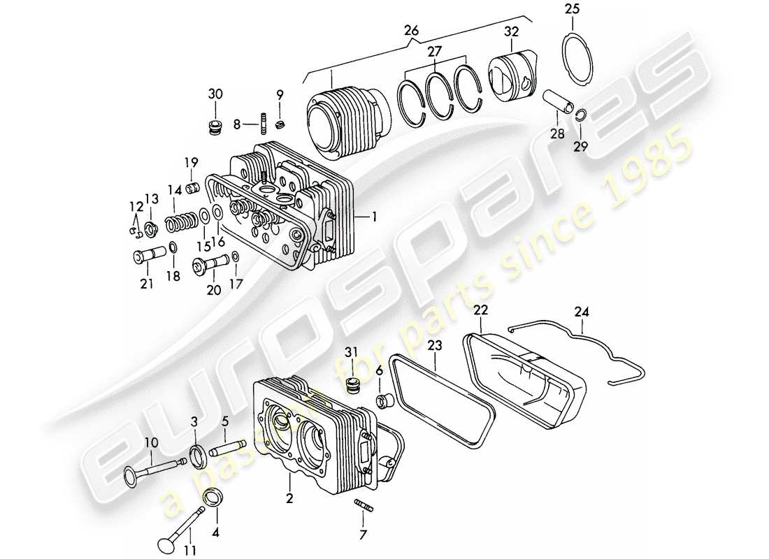 porsche 1965 (911/912) culasse - cylindre a pistons - kit de reparation pour entretien - voir illustration : vue eclatée