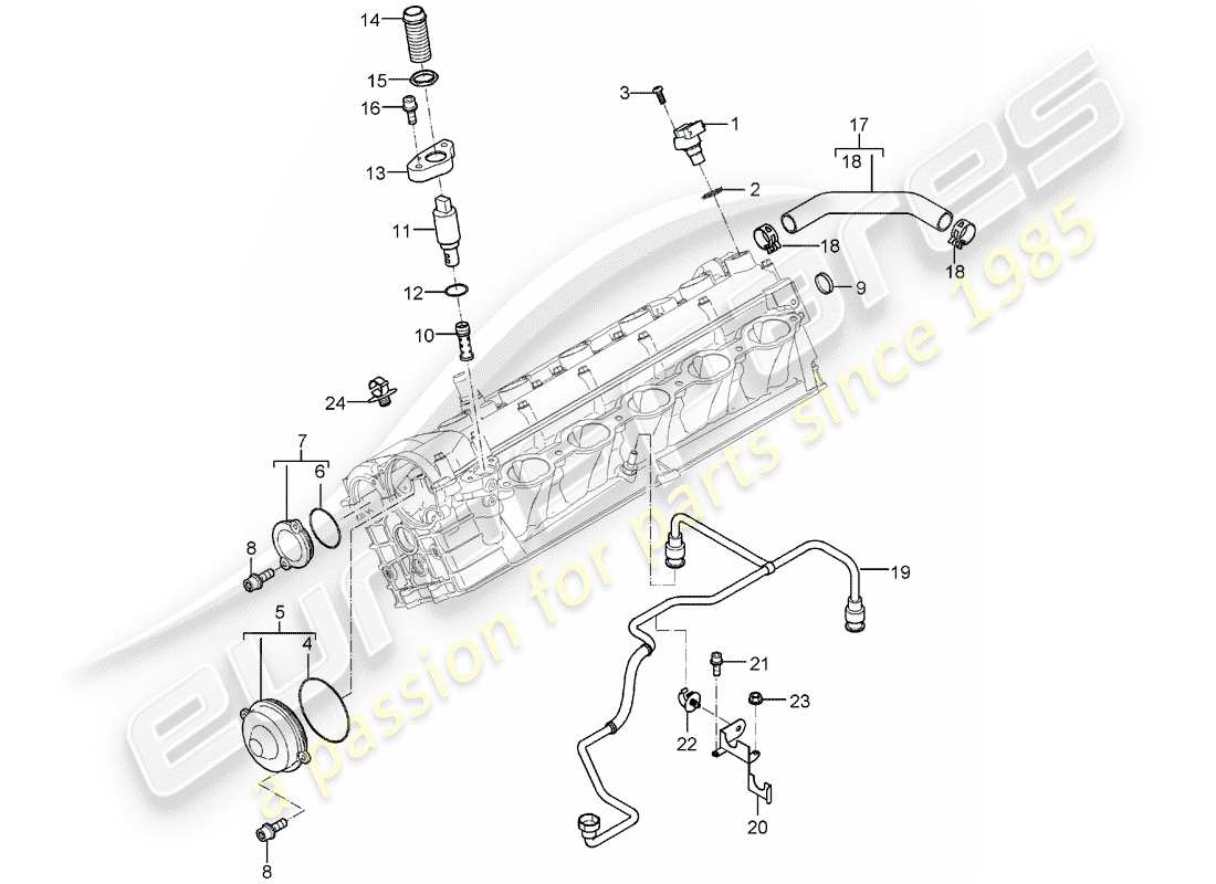 porsche 2005 (carrera gt) culasse - couvercle de soupape - accessoires vue détaillée