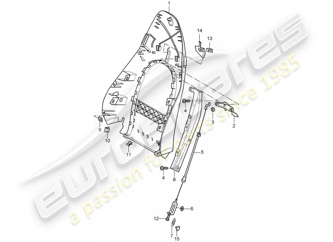 porsche 2001 (996) coque de dossier - siège standard - siège confort - d - mj 1998>> - mj 1998 schéma des pièces