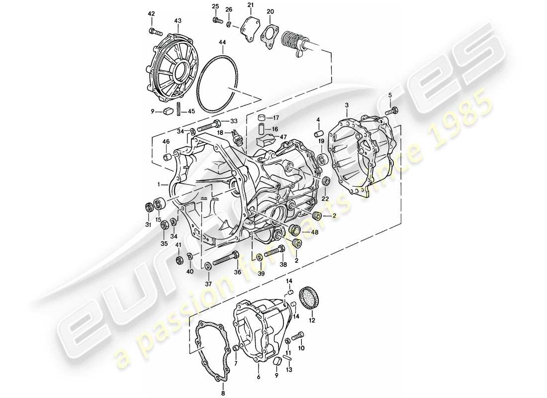 porsche 1984 (944) transmission de remplacement - carter de transmission - boite de vitesses manuelle schéma des pièces