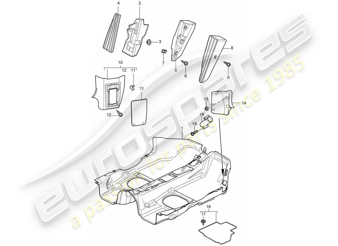 porsche 2007 (997-1 turbo / gt2) revêtement de sol schéma des pièces