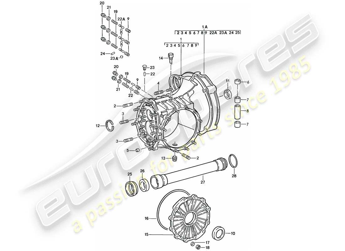 porsche 1985 (911) transmission de remplacement - carter de transmission schéma des pièces