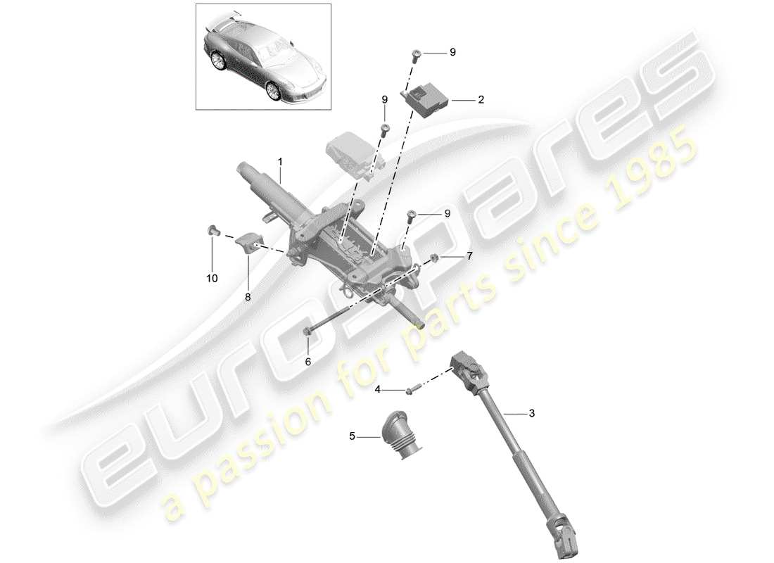 porsche 2018 (991-2 r/gt3/rs) colonne de direction schéma des pièces