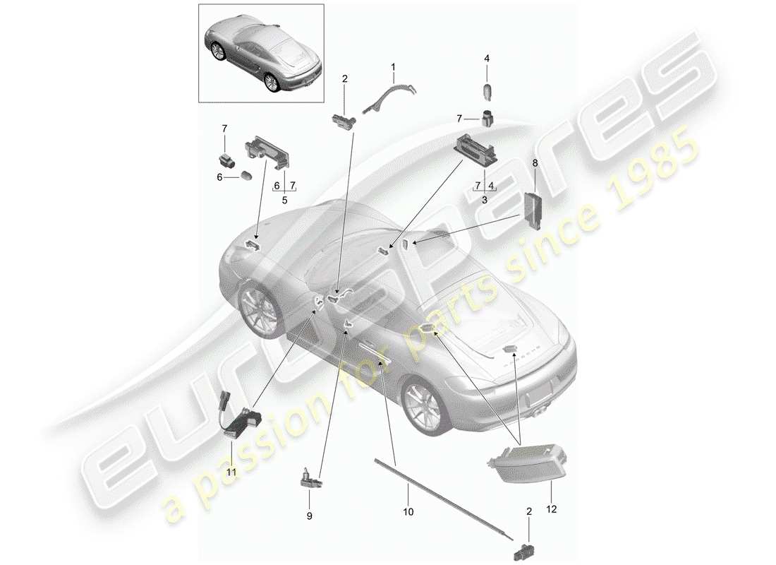 porsche 2015 (981 cayman) lumières intérieures schéma des pièces