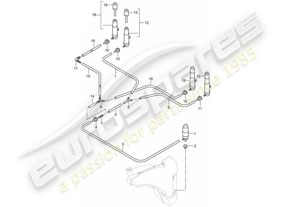 porsche 2007 (997-1 gt3) système de lave- rondelle schéma des pièces
