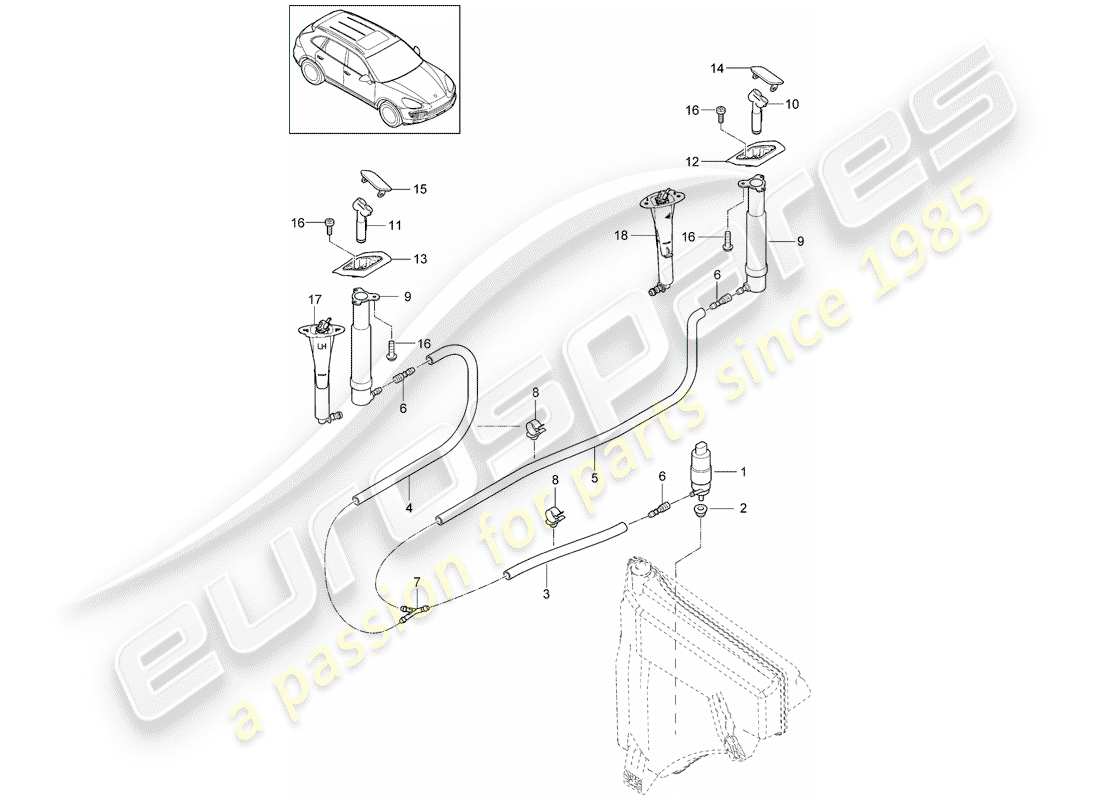 porsche 2014 (cayenne e2 92a) système de lave- rondelle schéma des pièces