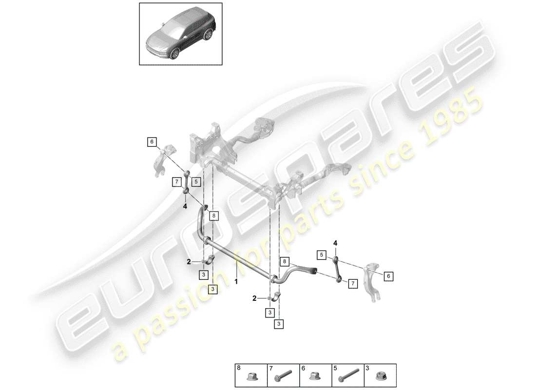 porsche 2019 (cayenne e3 9ya/9yb) schéma des pièces du stabilisateur