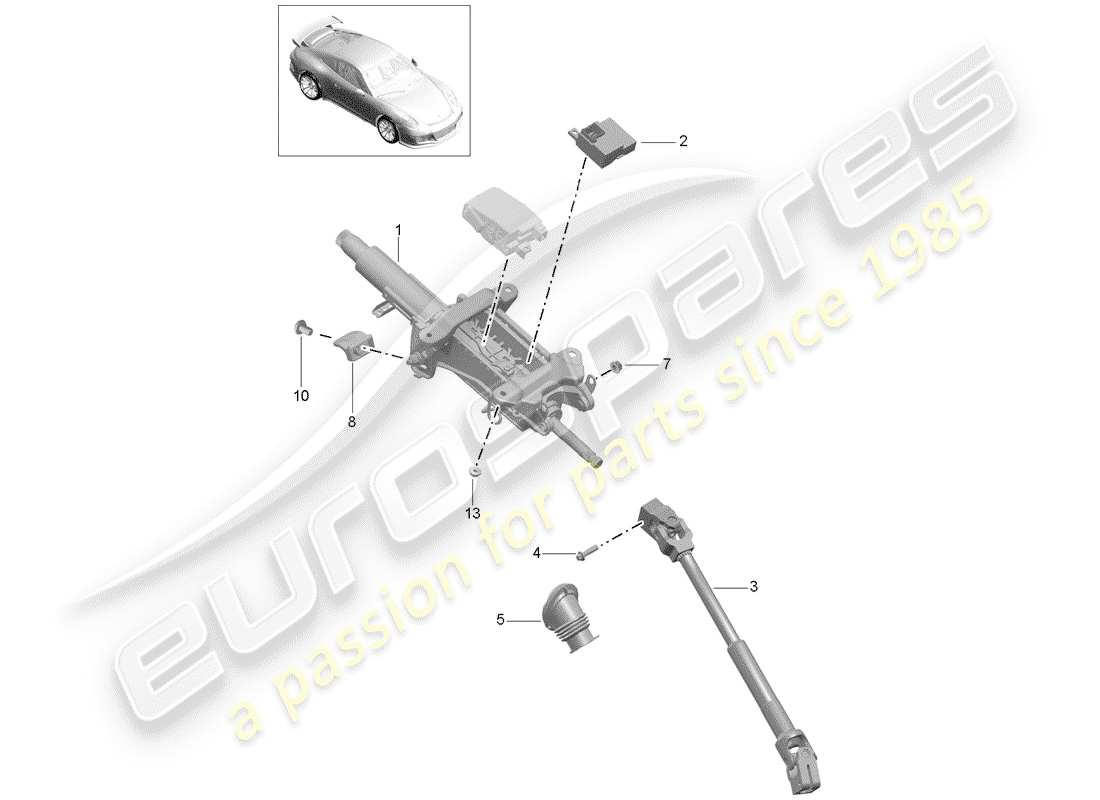 porsche 2020 (991-2 r/gt3/rs) colonne de direction schéma des pièces