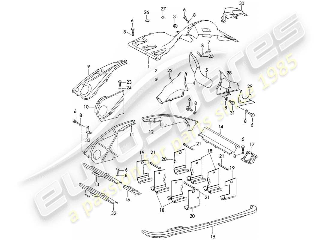 porsche 1972 (911) conduit d'air - et - couvercle moteur schéma des pièces