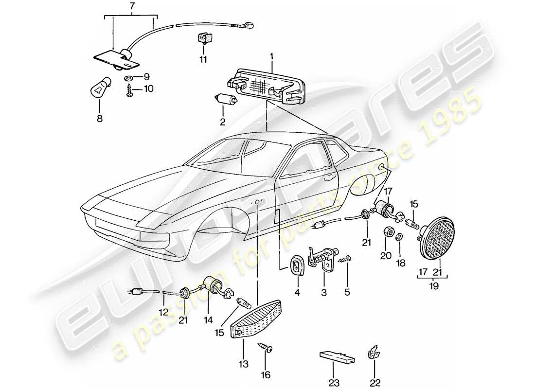 porsche 1979 (924) éclairage intérieur - clignotant schéma des pièces