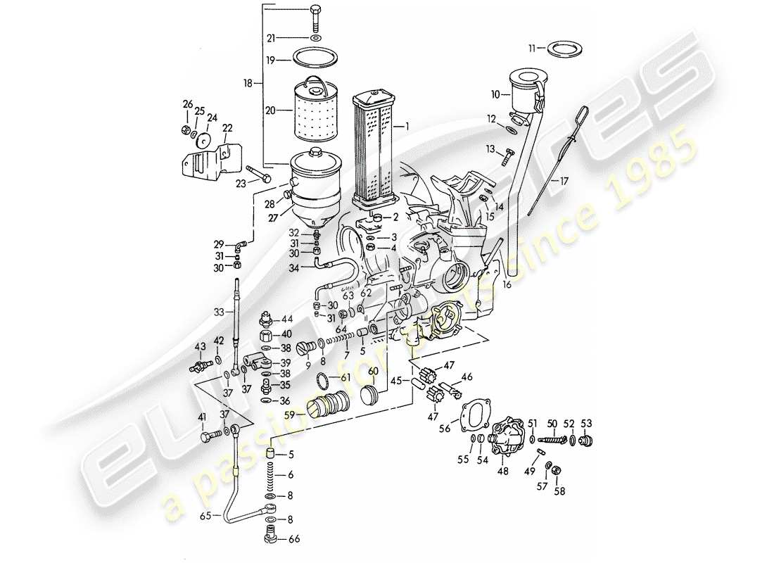 porsche 1959 (356/356a) lubrification du moteur - m 67 001 >> - m 81 201 >> schéma des pièces