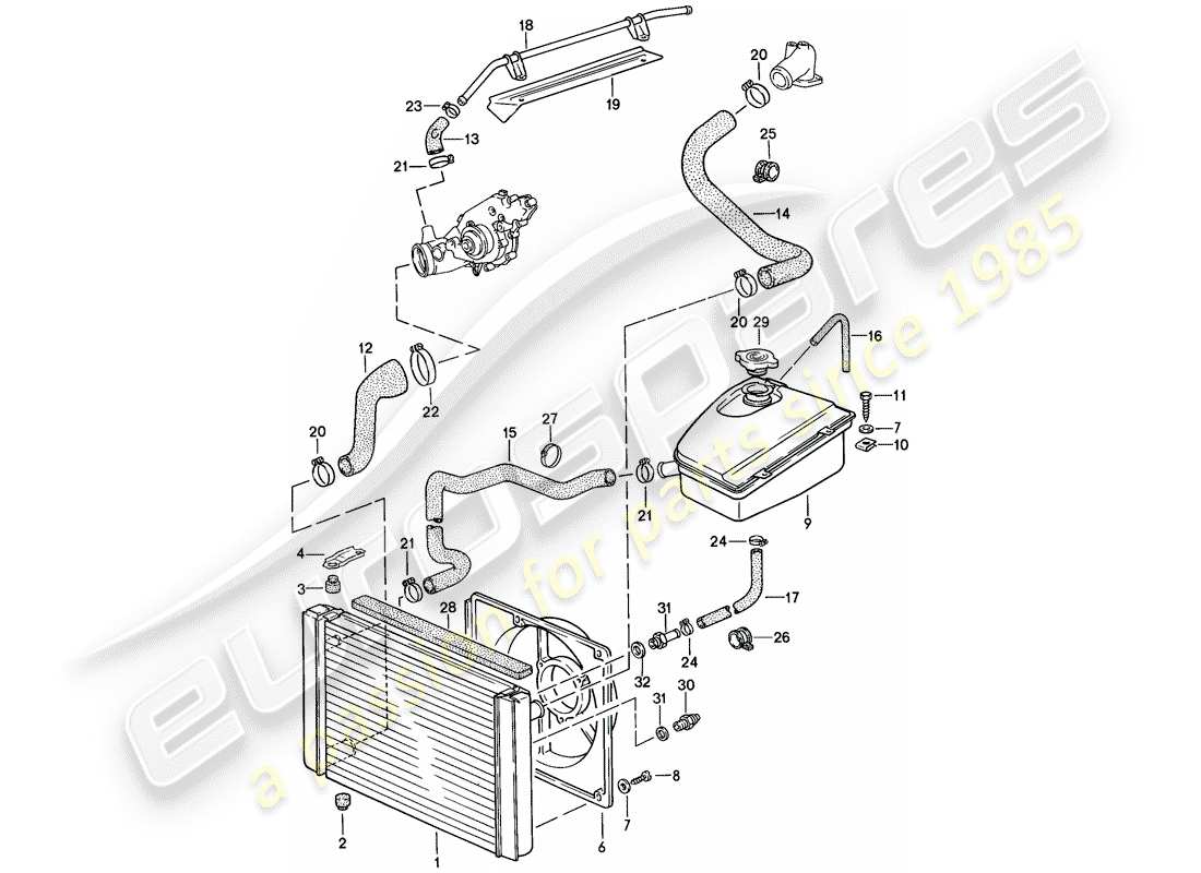 porsche 1987 (924s) refroidissement par eau schéma des pièces