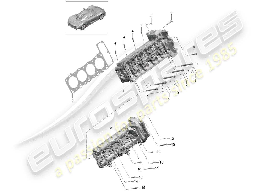 porsche 2015 (918 spyder) culasse schéma des pièces