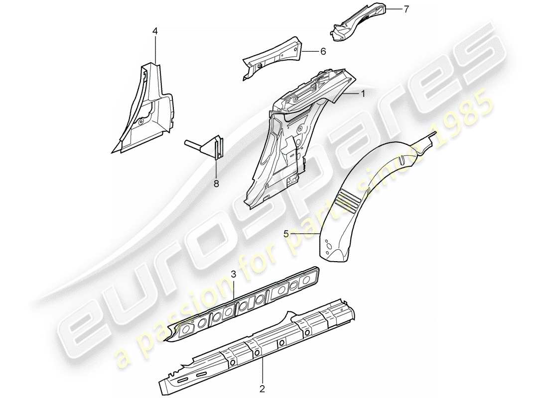 porsche 2007 (997-1 turbo / gt2) panneau latéral schéma des pièces
