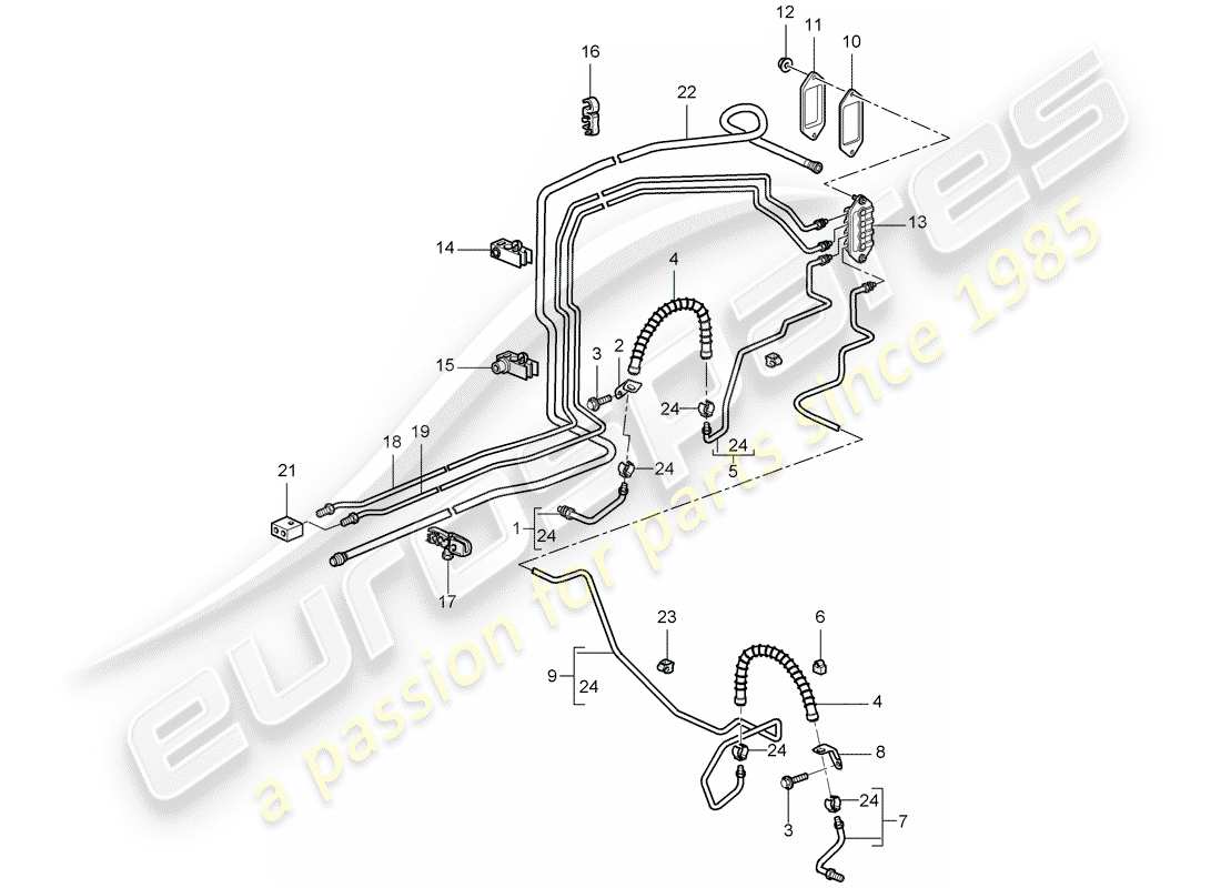 porsche 2008 (997-1 gt3) conduite de frein schéma des pièces