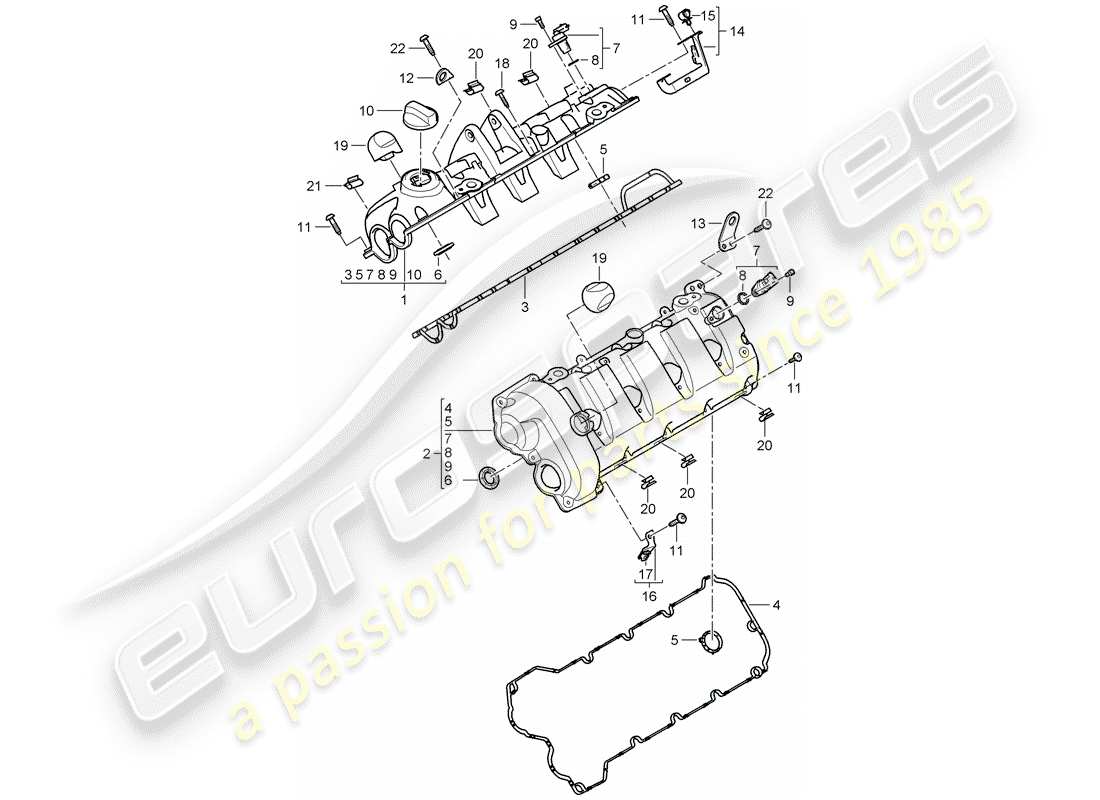 porsche 2010 (cayenne e1 9pa) couvercle de soupape schéma des pièces