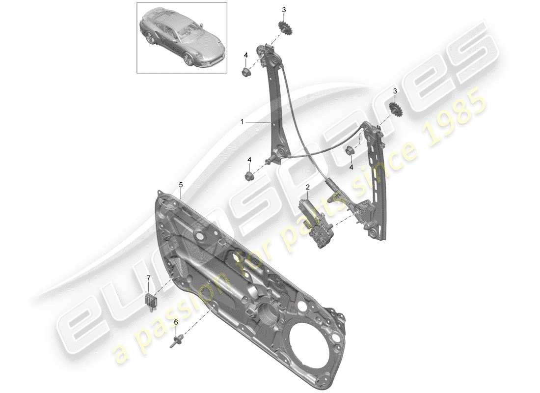 porsche 2017 (991-2 turbo) régulateur de fenêtre schéma des pièces