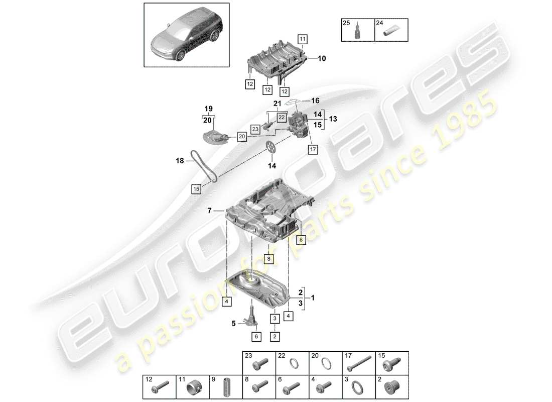 porsche 2018 (cayenne e3 9ya/9yb) boîtier conducteur d'huile schéma des pièces