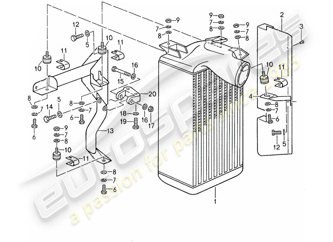 porsche 1987 (959) refroidisseur d'air de charge schéma des pièces
