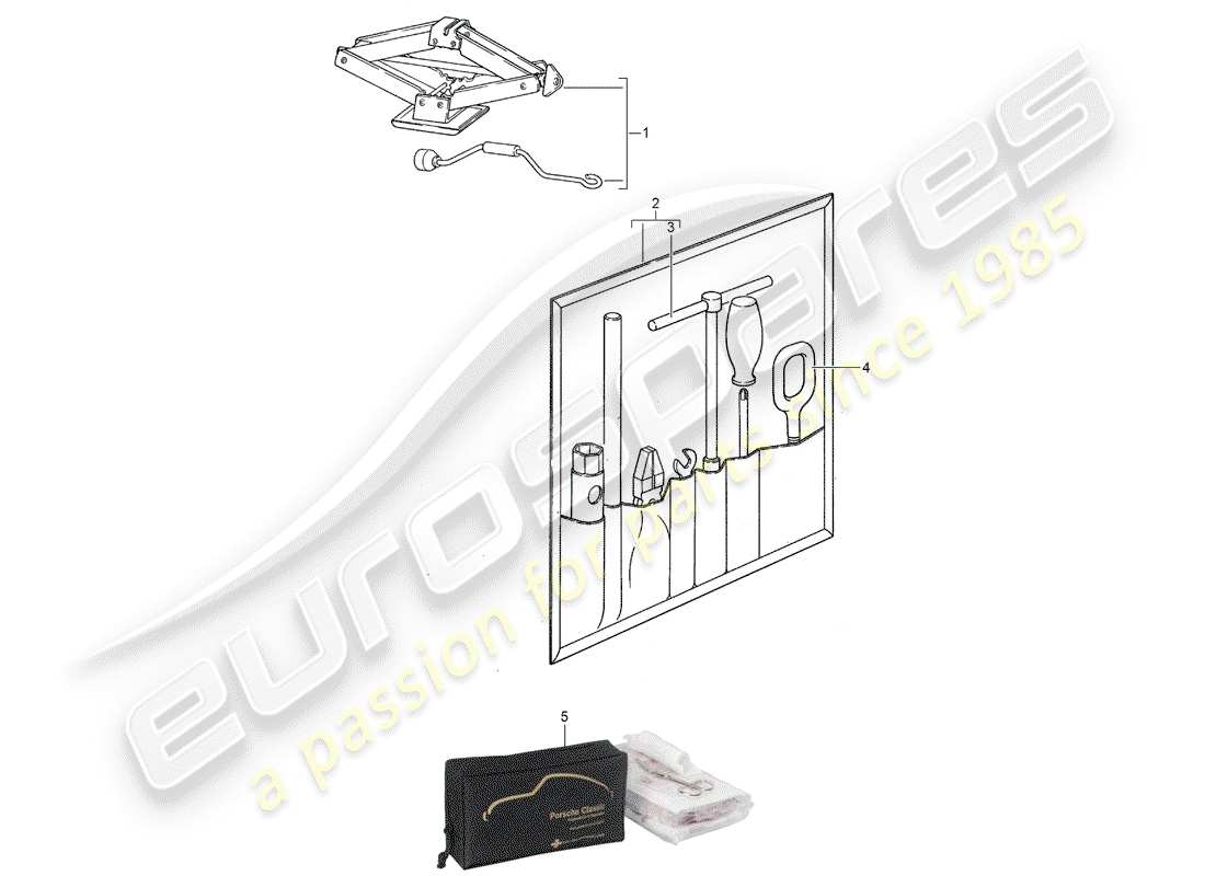 porsche 1986 (924s) accessoires - outil - trousse de premiers secours schéma des pièces