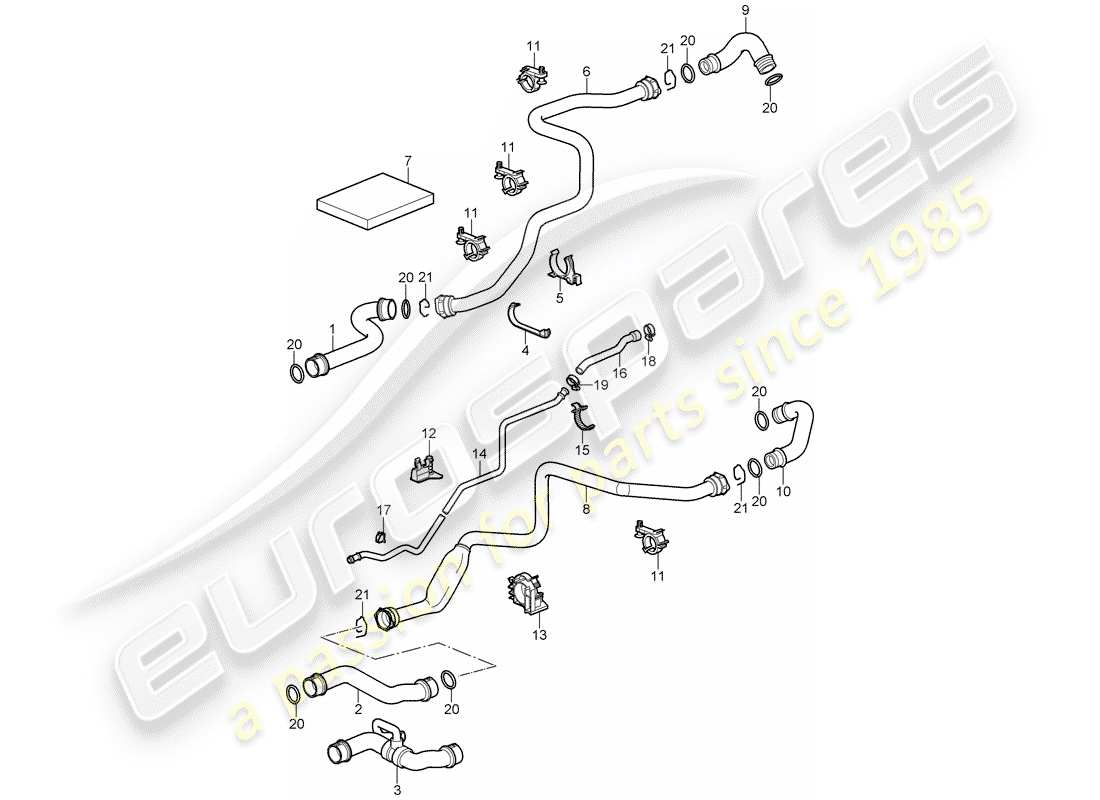 porsche 2007 (997-1 turbo / gt2) refroidissement par eau 1 schéma des pièces