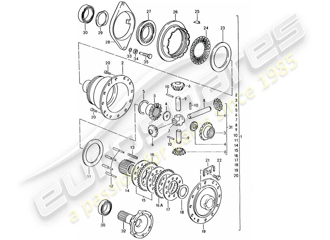 porsche 1994 (928) transmission automatique - porsche - différentiel à glissement limité schéma des pièces