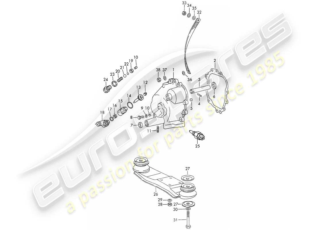 porsche 1965 (911/912) couvercle de transmission - suspension de transmission - sportomatic schéma des pièces