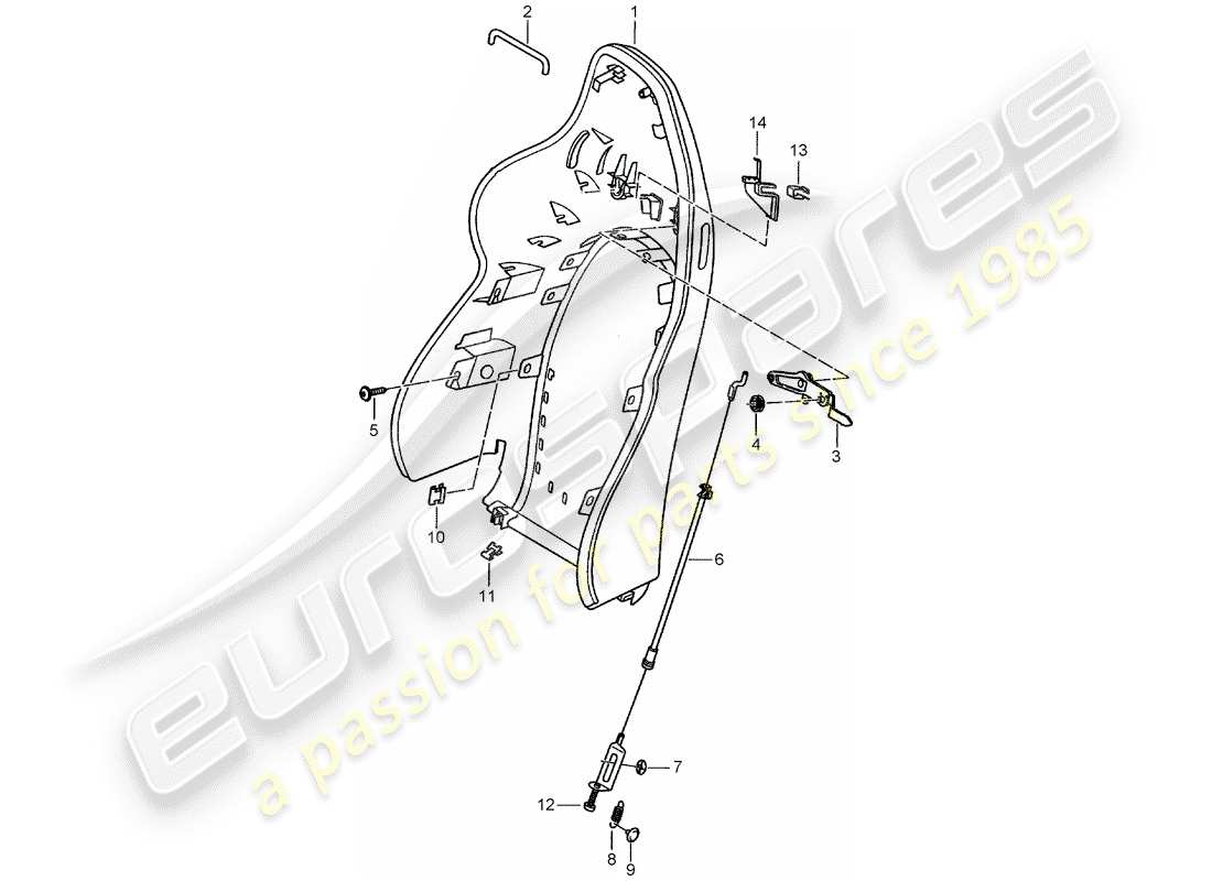 porsche 2003 (996) coque de dossier - siège sport schéma des pièces
