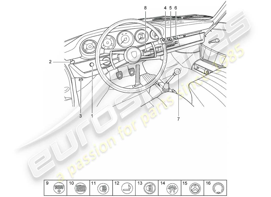 porsche 1968 (911/912) bouton - interrupteur schéma des pièces