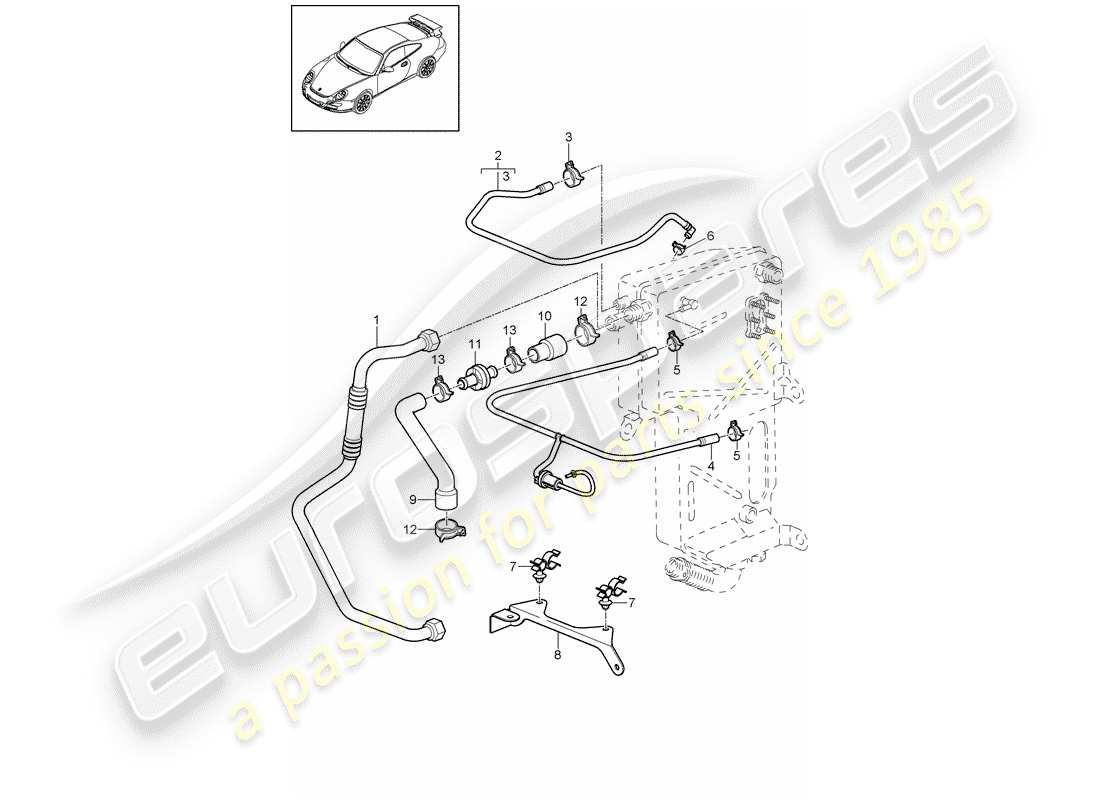 porsche 2008 (997-1 gt3) lignes diagramme de pièce