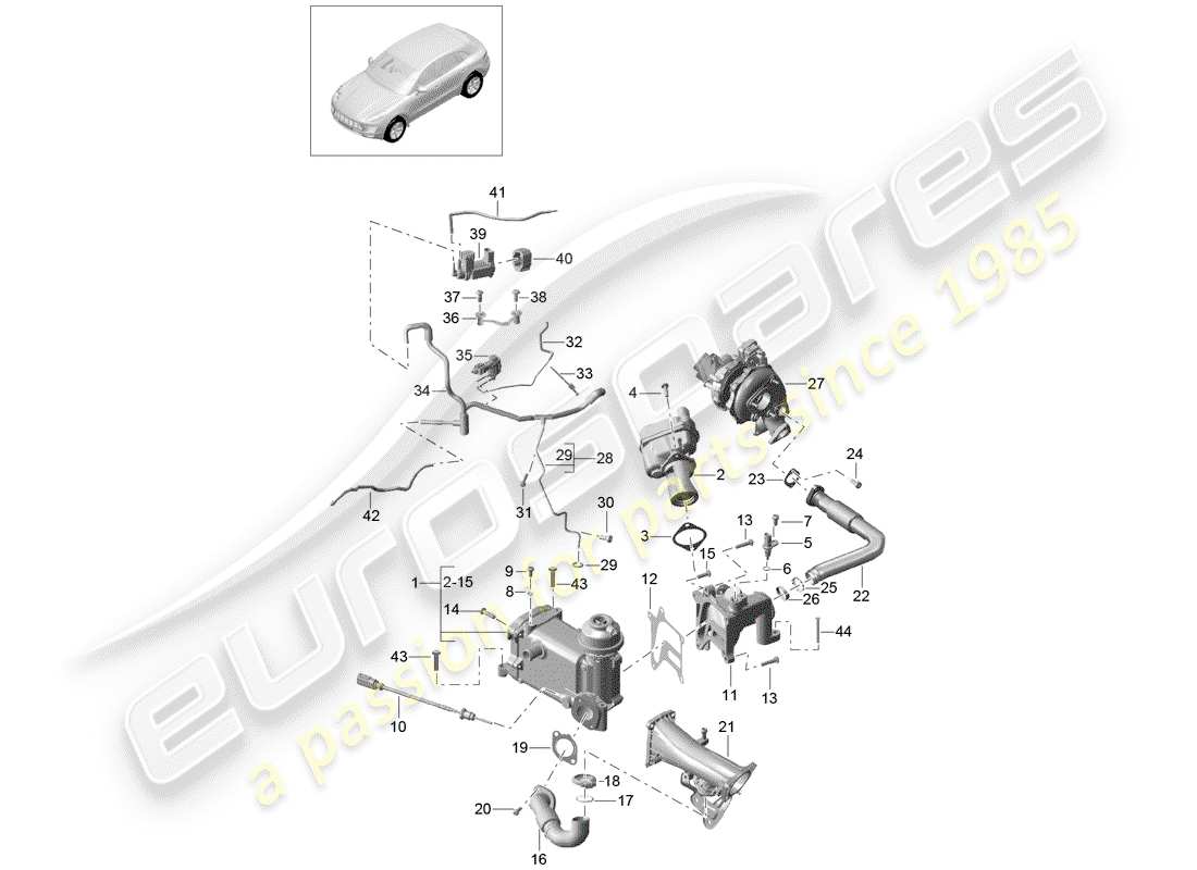 porsche 2016 (macan) recyclage des gaz d'échappement schéma des pièces