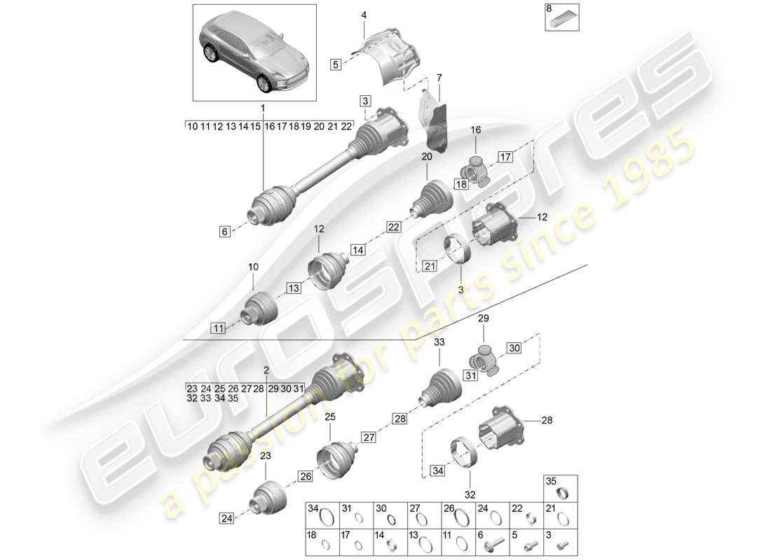 porsche 2019 (macan) arbre d'entraînement schéma des pièces
