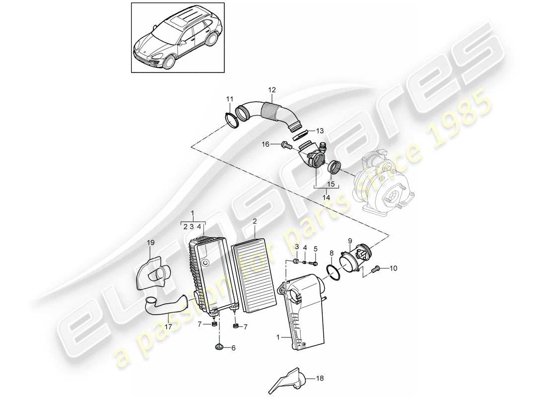porsche 2015 (cayenne e2 92a) filtre à air avec connexion schéma des pièces