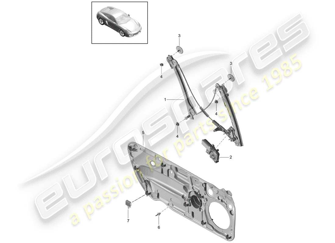 porsche 2014 (981 cayman) régulateur de fenêtre schéma des pièces