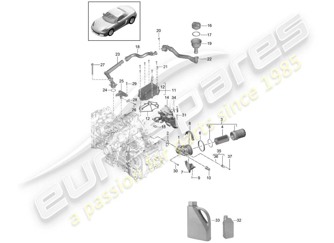 porsche 2017 (718 boxster) moteur (presse à huile./lubrification.) schéma des pièces