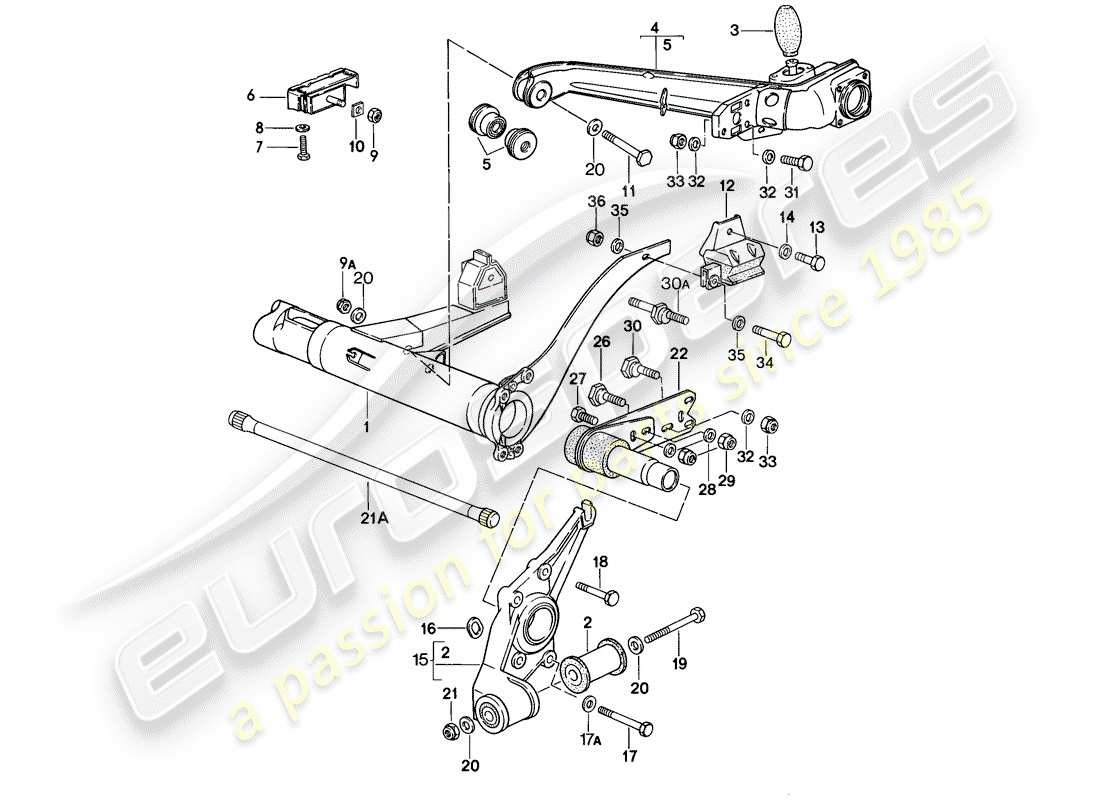 porsche 1978 (924) support d'essieu arrière - bras oscillant schéma des pièces