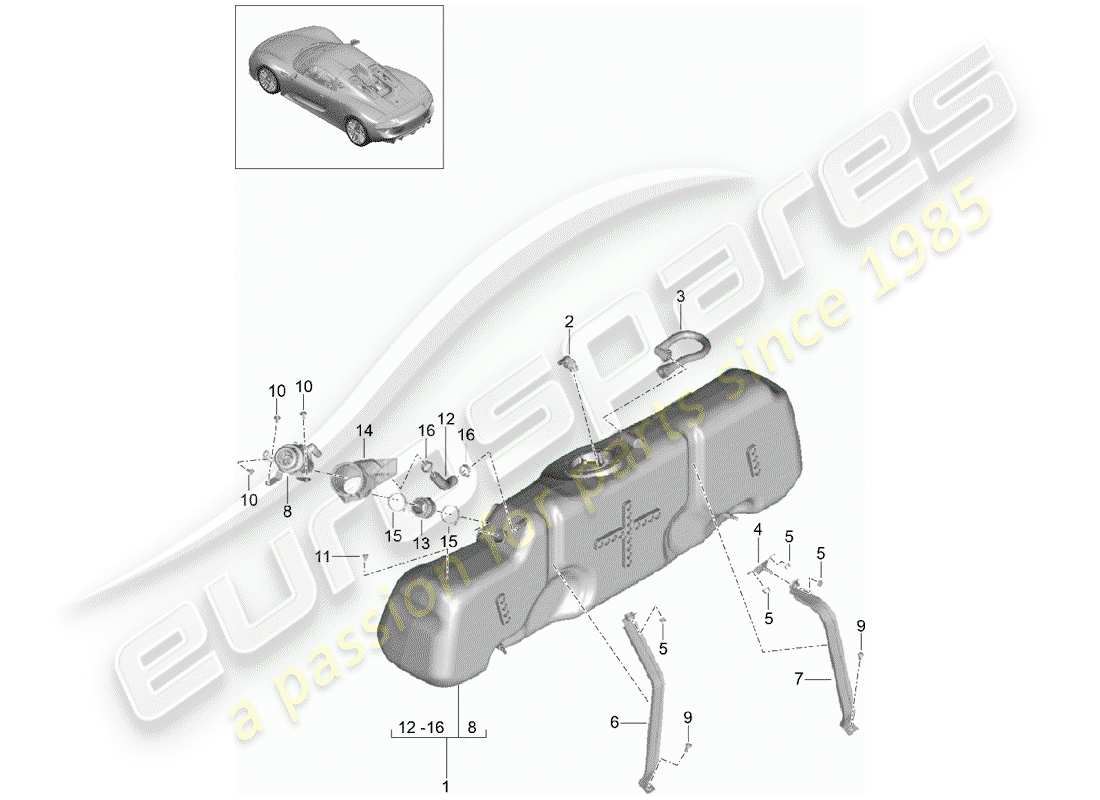 porsche 2015 (918 spyder) réservoir de carburant schéma des pièces