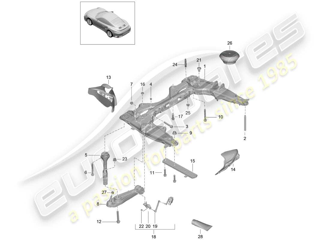 porsche 2020 (991-2 turbo) diagramme des pièces de la traverse