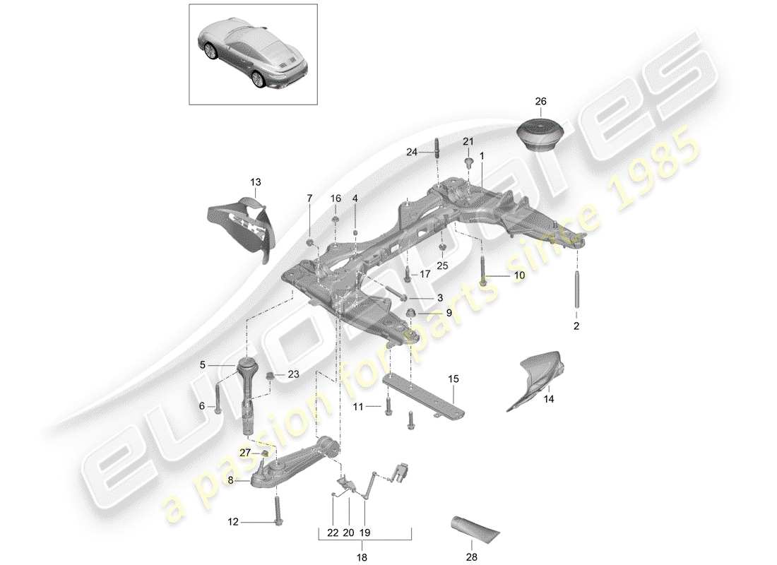 porsche 991 turbo (2020) diagramme des pièces de la traverse