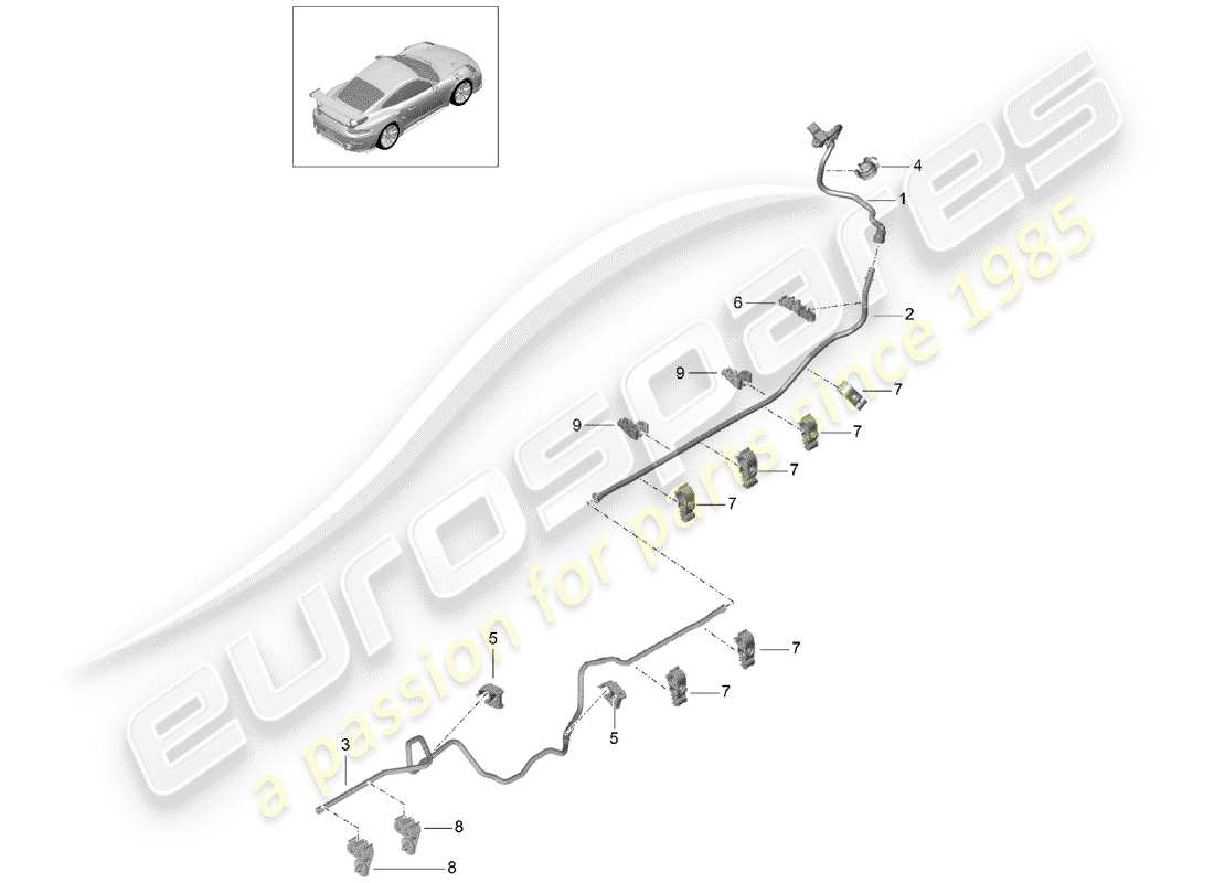 porsche 991 turbo (2020) diagramme de pièce de la ligne de vide