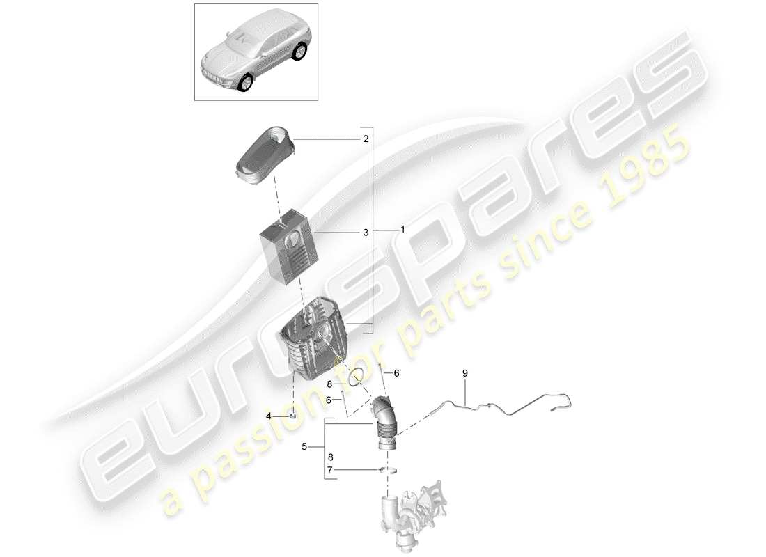 porsche 2016 (macan) filtre à air avec connexion schéma des pièces