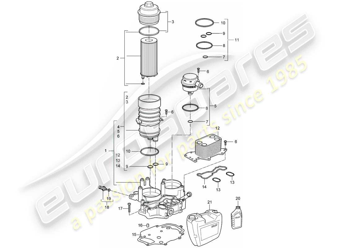 porsche 2010 (cayenne e1 9pa) filtre à huile schéma des pièces