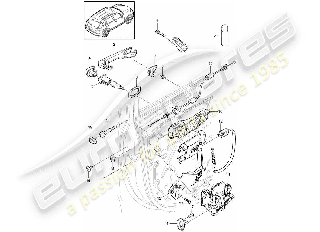 porsche 2013 (cayenne e2 92a) poignée de porte schéma des pièces