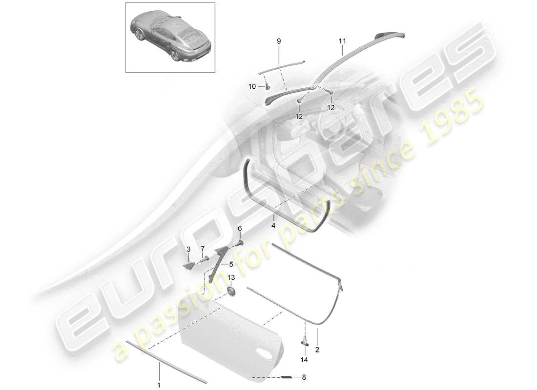 porsche 2020 (991-2 turbo) joint de porte schéma des pièces
