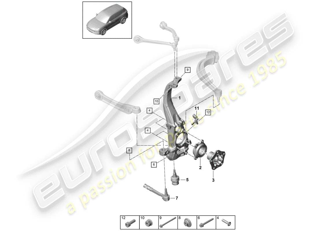 porsche 2018 (cayenne e3 9ya/9yb) support de roue schéma des pièces